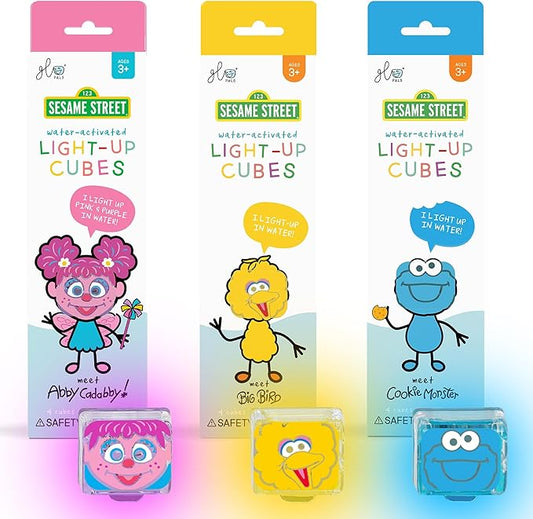 Glo Pals x Sesame Street Water-Activated Light-Up Cubes Bundle for Sensory Play - 12 Packs (Easy as A,B,C)