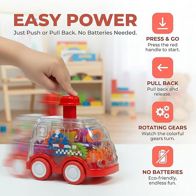 Toy Cars for Toddlers 1-3, 3 Pack Transparent Gear Press and Go Friction Powered Cars, No Battery Push Go Baby Car for 1 Year Old Boys Girls, First Birthday Gift