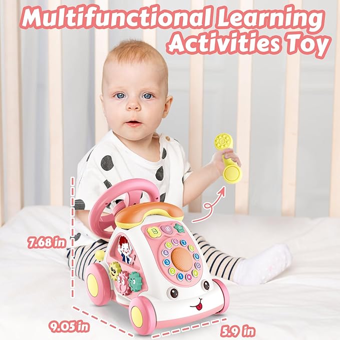 Toddler Toys for 1+ Year Old Girls - Music Toys Age 1-2 Learning Toys with Car/Sound/Music/Steering Wheel/Telephone/Lights Multi-Functional Car Early Educational Birthday Gift for Girl