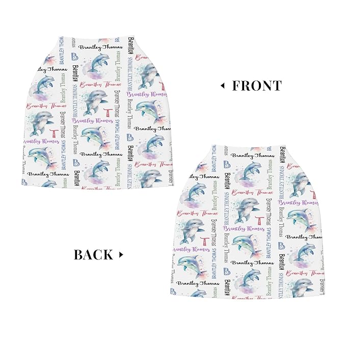 Personalized Baby Car Seat Cover with Name Stroller Canopy Custom Dolphin Carseat Cover Newborn Baby Boy Girl Nursing Cover for Moms First Birthday Gift