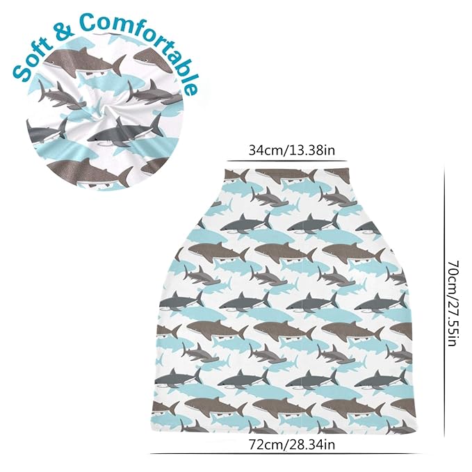 Stretchy Baby Car Seat Covers for Boys Girls Shark Pattern Infant Car Canopy Nursing Cover Breastfeeding Scarf
