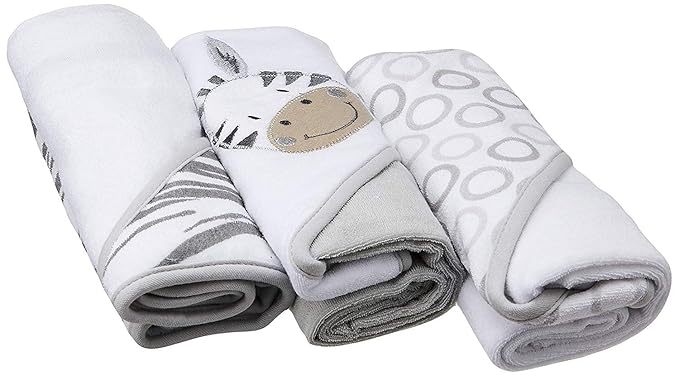 Spasilk Baby 3 Pack Soft Terry Hooded Towel Set for Newborn Boys and Girls, Grey Zebra
