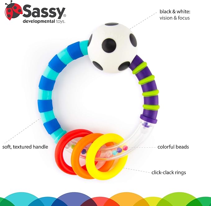 Sassy Ring Rattle | Developmental Baby Toy for Early Learning | High Contrast | For Ages Newborn and Up