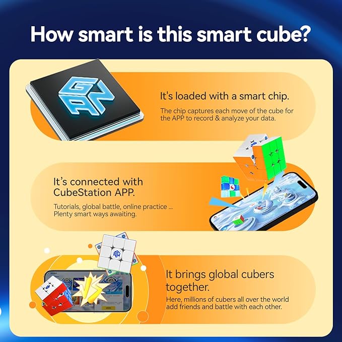 GAN 356 i Carry E, Smart Speed Cube 3x3 Magnetic Connected Electronic Bluetooth Speedcube for Kids Adults Timer Tracking Movement Steps with App Online Competition, Battery Replaceable Frosted Version