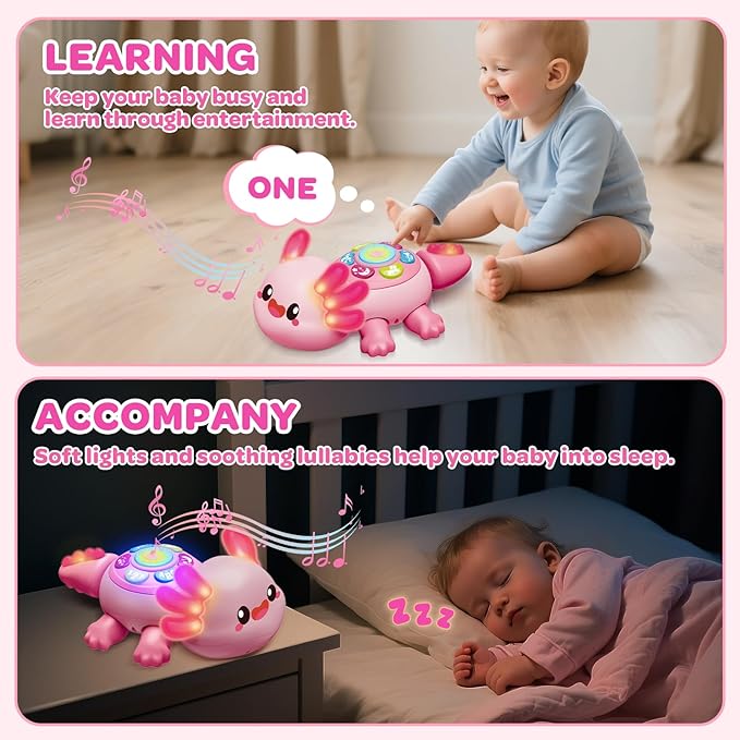 Baby Crawling Toy 6-12 Months, Tummy Time Musical Light-Up Axolotl Toy with Obstacle Avoidance, Interactive Early Educational Learning Toys for Infants 6-9-12 Months, Gift for 1 Year Old Boy Girl
