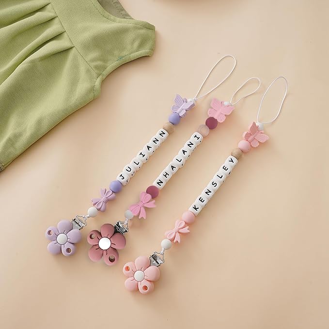 Personalized Baby Pacifier Clip with Name,Customized Name Silicone String Clip for Boy Girl