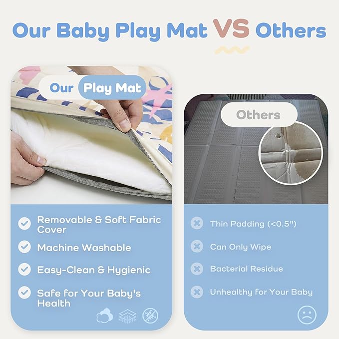 1.5" Thicker Baby Play Mat for Floor, 50x50 Removable & Machine Washable Cover Playpen Mat Softness Foam Mats, Easy-Clean Hygienic, Comfort Safety Kids Crawling (Undersea Corals)