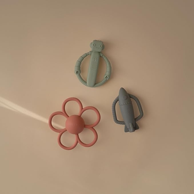 mushie Silicone Baby Rocket Rattle Teether Toy