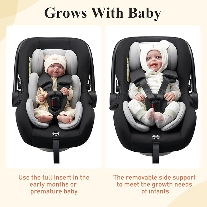 Innokids Infant Car Seat Insert, Baby Head Body Supports for Newborn, Soft and Padded, Detachable Head and Side Support for Carseats, Strollers, Swings (Light Grey)