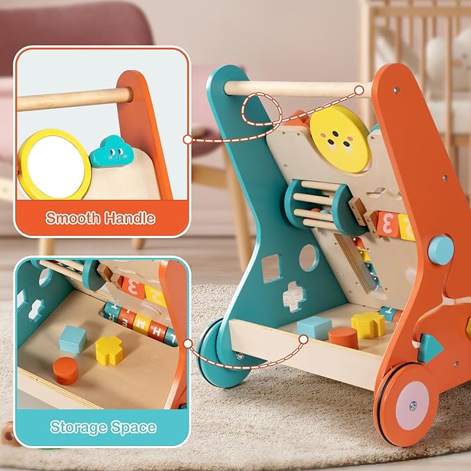 BAUTIA Wooden Baby Walker, Montessori Walker for Babies 12 Months, Push Walking Toys for 1 Year Old Learning to Walk