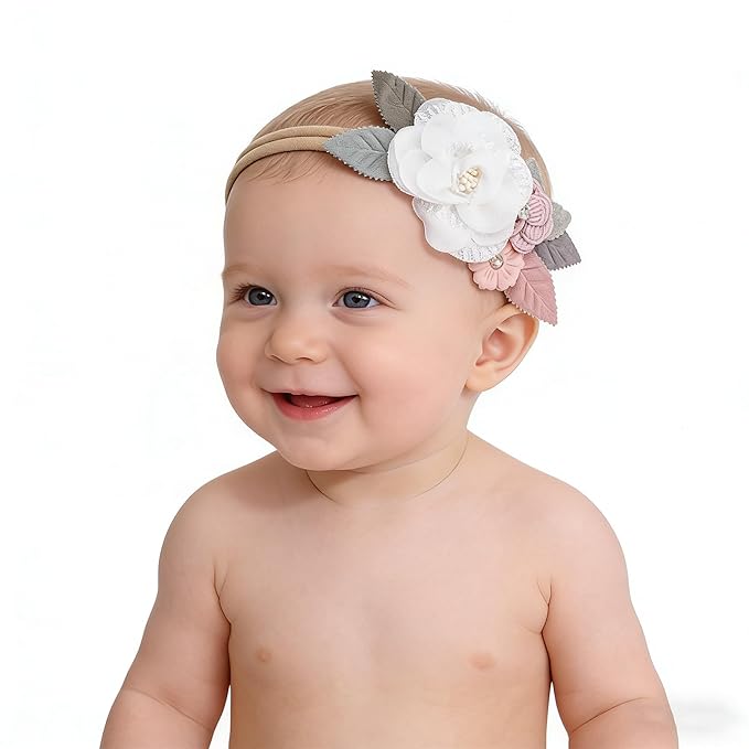 3PCS Baby Girl Flower Headbands Set Elastic Bow Hair Band Handmade Bow For Newborn Infant Toddler Pack