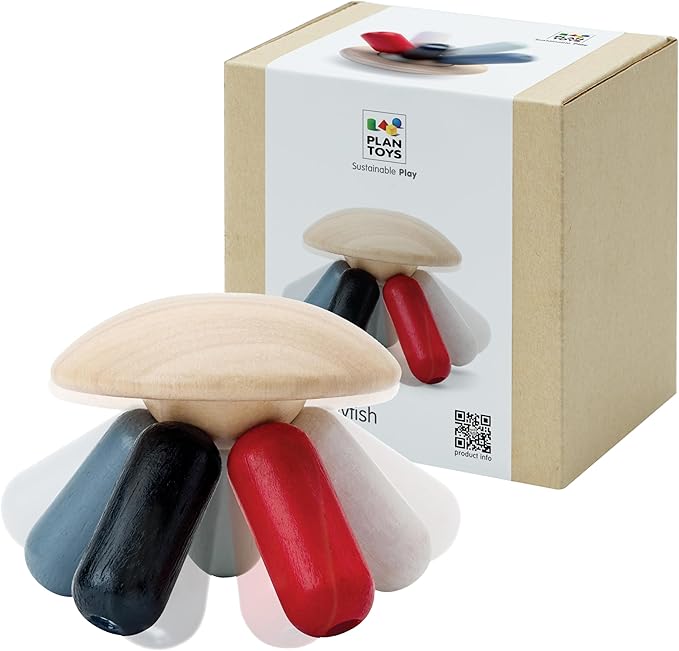 PlanToys® Wooden Flexi Jellyfish Baby Toy | Montessori Inspired Infant Toy for Sensory Play, Grasping & Motor Skill Development | Eco Friendly Clutch & Squeeze Toy