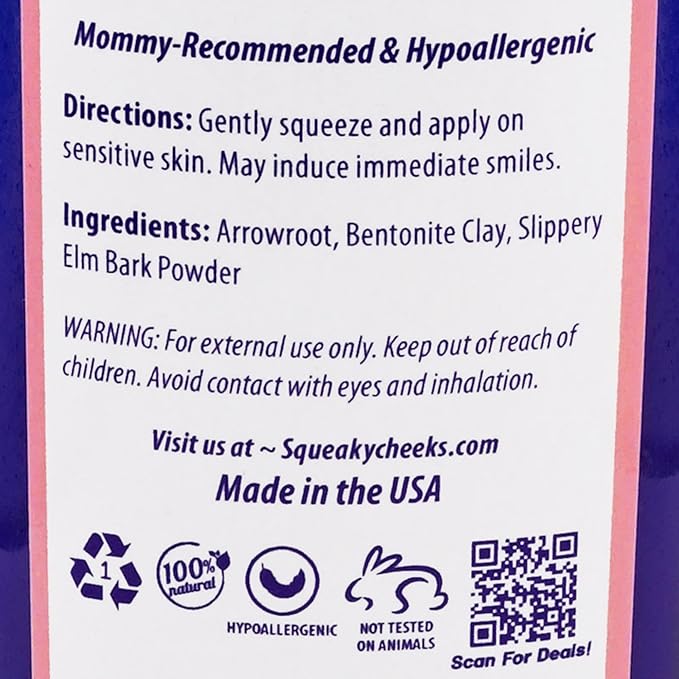 Squeaky Cheeks Baby Powder (5oz) | Organic | Unscented Talc-Free and All Natural Powder | Effective Relief from Rash Wetness and Itching | Also Ideal for Adults