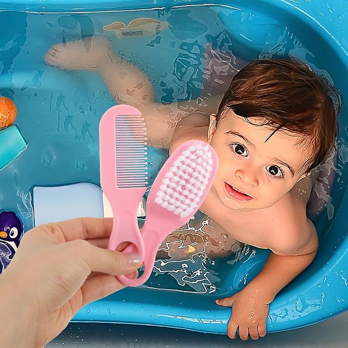 SUPVOX Baby Brush and Comb Set for Newborns Infant Massage Hair Brush with Circular Tooth Comb to Promote Scalp Circulation and Brain Development 4.72X1.57X0.78 Inches
