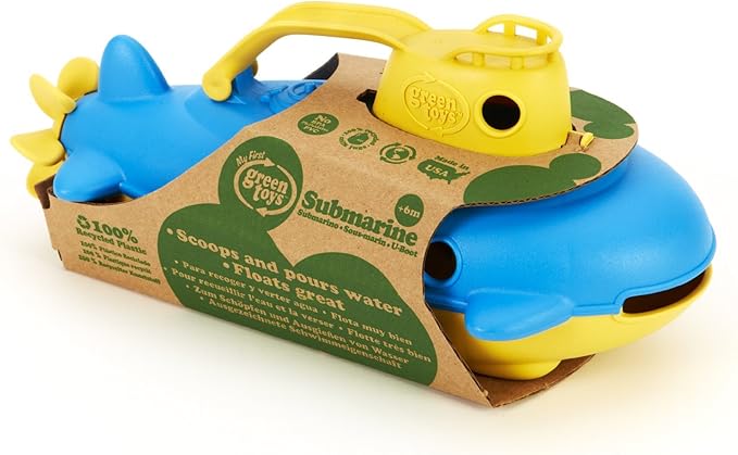 Green Toys Submarine in Yellow & blue - BPA Free, Phthalate Free, Bath Toy with Spinning Rear Propeller. Safe Toys for Toddlers, Babies