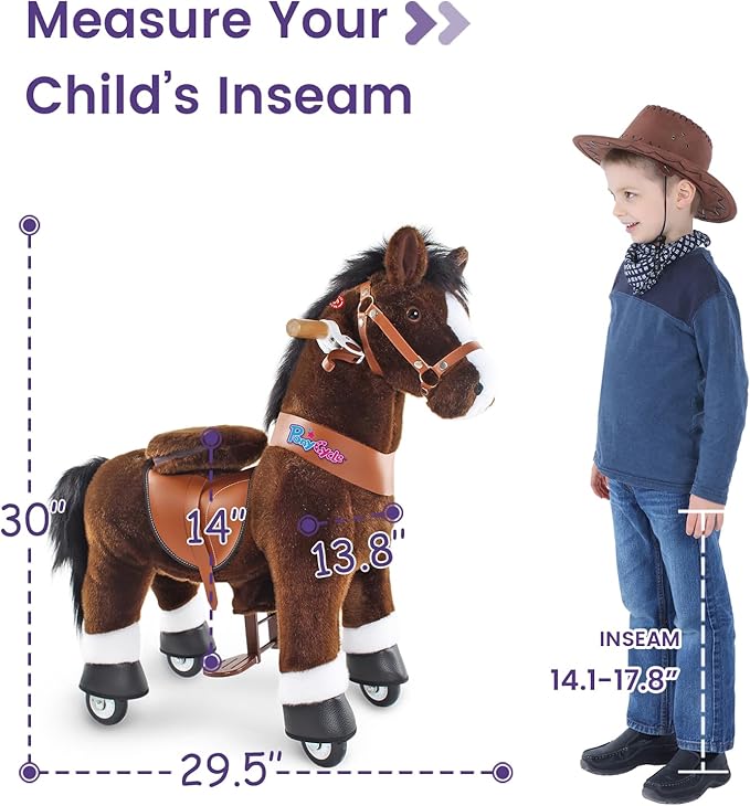 PonyCycle Horse Ride on Toy for Toddlers Boy Toys Classic Model U (with Brake/ 30" Height/Size 3 for Age 3-4) Giddy up Riding Horse Rocking Horse Rides Chocolate Brown Ux321