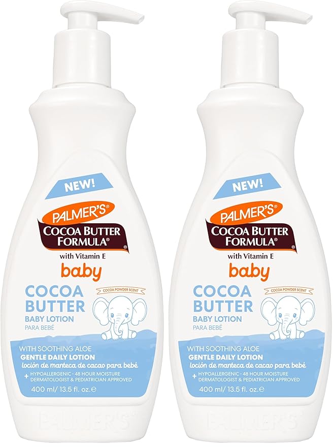 Palmer's Baby Lotion, Cocoa Butter Formula Body Lotion, 13.5 Fl Oz, Gentle Moisturizer for Delicate Skin with Vitamin E & Aloe, Hypoallergenic, 48Hr Dermatologist Tested Baby Essentials,(Pack of 2)