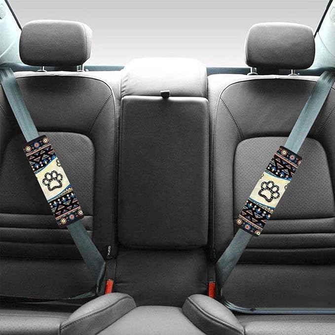 UNICEU Southwestern Tribal Dog Paw Car Seatbelt Pads Comfort Soft Auto Interior Seat Belt Shoulder Strap Cushion for Car/Bag, Car Seatbelt Protection Pads Automotive Interior Accessory