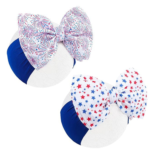 4th of July Toddler Nylon Headbands - Large Patriotic Star Bows, Hair Accessories for Newborn Infant and Baby Girls