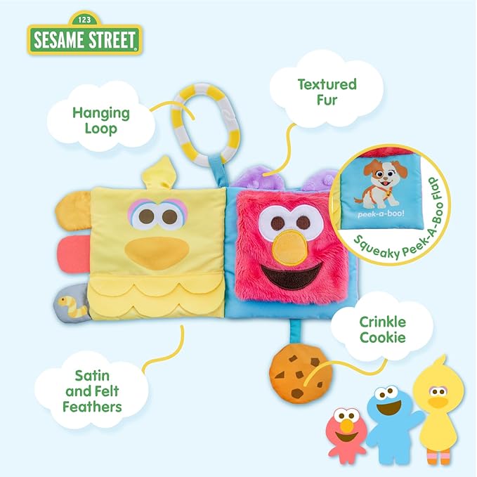Kids Preferred Sesame Street Soft Book Featuring Your Favorite Characters with Sensory Materials and Multiple Tabs to Keep Baby Engaged – 11 Inches – Surface Washable