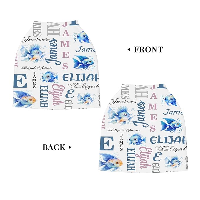 Personalized Baby Car Seat Cover with Name Stroller Canopy Custom Angelfish Carseat Cover Newborn Baby Boy Girl Nursing Cover for Moms First Birthday Gift