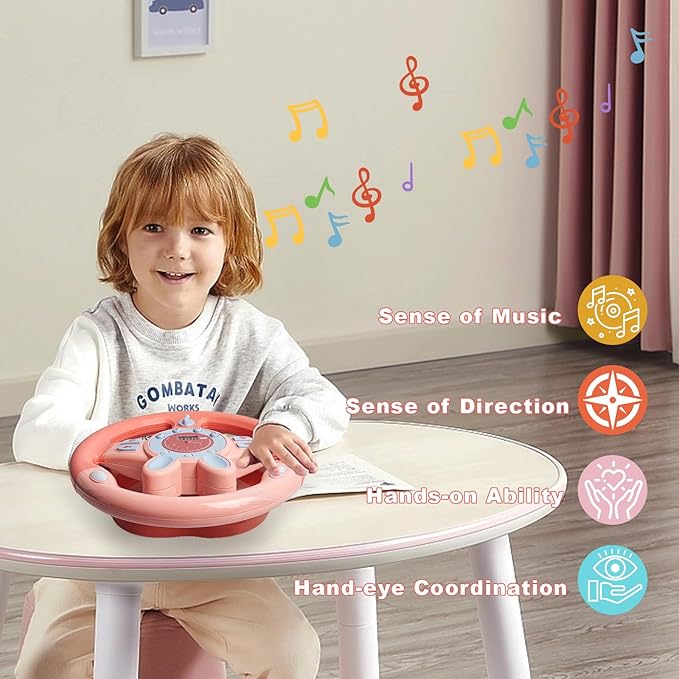 Kids Steering Wheel Toy with Vibration, Driving Simulated Steering Wheel Toy for Backseat, Educational Learning Sensory Toy,Simulated Car Toys with Light Songs for Infant Preschool Kids Toddler Gifts