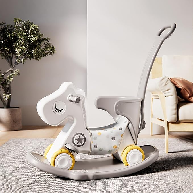 4 in 1 Rocking Horse for Toddlers 1-3 Years | Convertible Baby Push Walker, Balance Board & Ride-On Toy | Durable Plastic Indoor/Outdoor Gift for 1 Year Old Boy Girl(Grey)