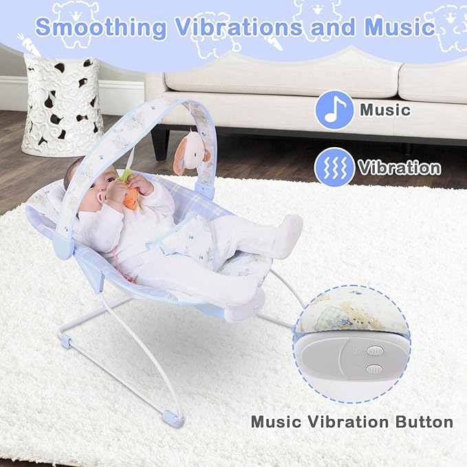 Baby Bouncer, Infants Bouncy Seat with Music and Vibrations,Portable Baby Rocker for Newborns Indoor Outdoor Use 0-6 Months Up to 20 lbs
