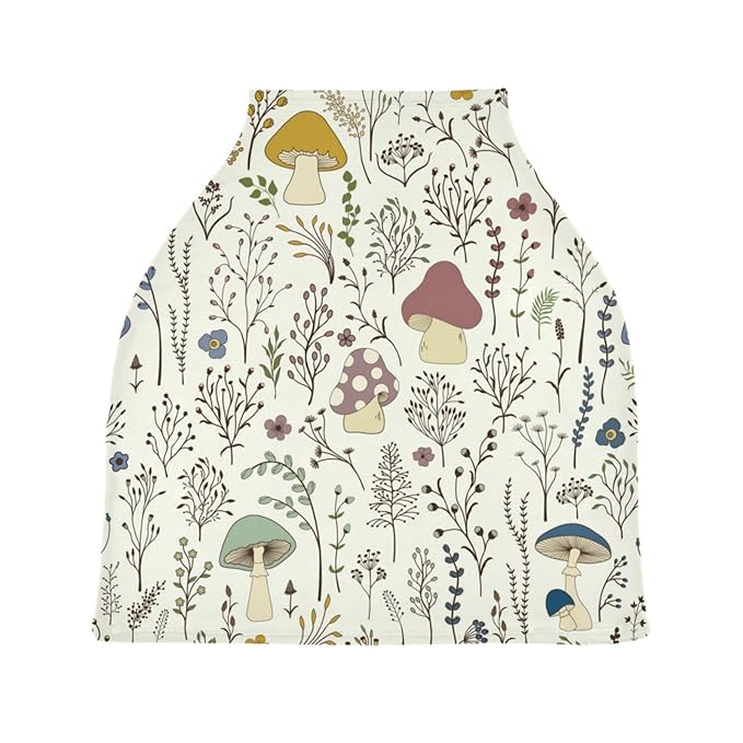 Moudou Mushroom Baby Car Seat Cover, Soft Stretchy Infant Carseat Canopy Cover Newborn Nursing Breastfeeding Cover for Stroller, High Chair, Shopping Cart