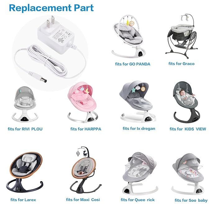 CSDWELL 6V Cord for Baby Swing Compatible with Maxi COSI,Fisher Price,Ingenuity,Queerick,Harppa,Gopanda,Larex,Kidsview,Riviplou,Daming,Yhpoylp,Soobaby,Ixdregan,Bolilong,Dream On Me Swing Charger