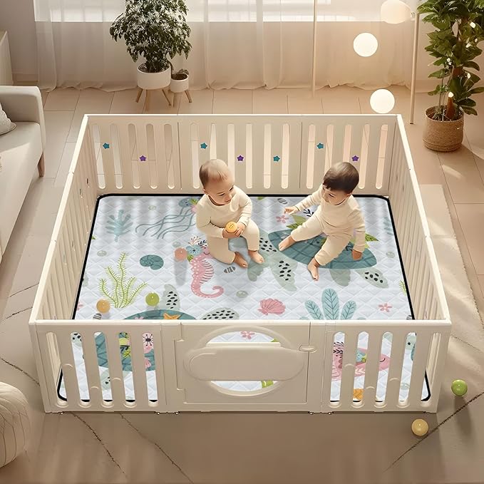 Baby Play Mat Turtle Sea Horse 50 x 50 Playpen Mat Baby Play Mats for Floor Play Gym Crawling Mat Non-Slip Cushioned Baby Playmat for Infants, Babies, Toddlers