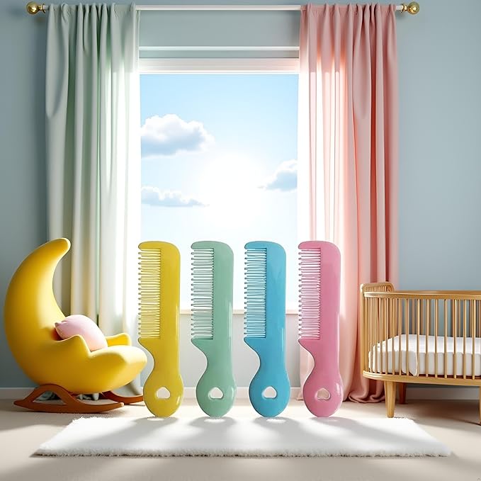 4Pcs Colorful Tip Bristles Baby Cute Comb Baby Grooming for Sensitive Scalp Skin, for Nursery Newborn Infant Girl Boy Kids Comb Baby Grooming (Round)