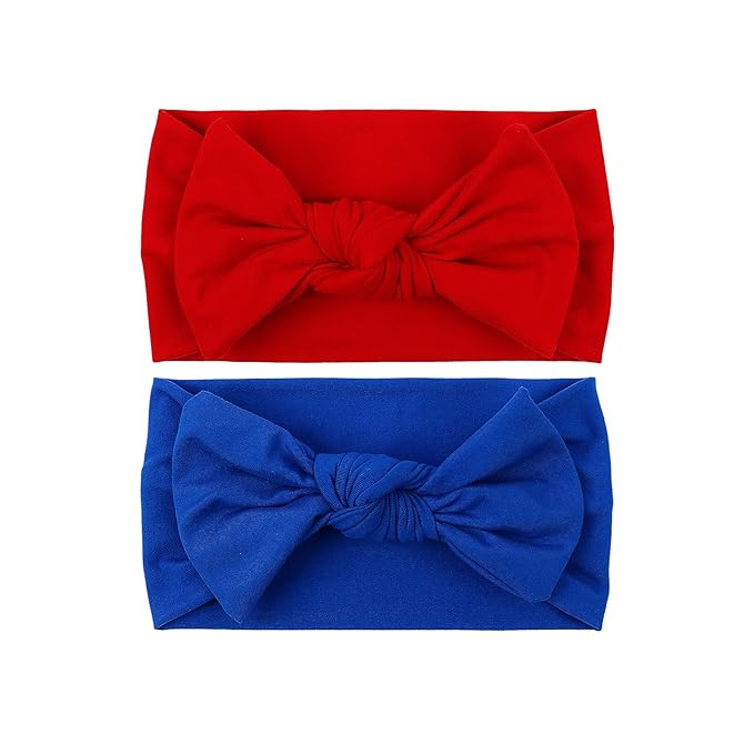 LemonSpace Handmade 4th of July,Police Day Baby Bows Premium Stretchy Soft Newborn Infant Baby Girls Boys Wraps Toddler Headbands Trendy and Classic Designs(Blue Red)