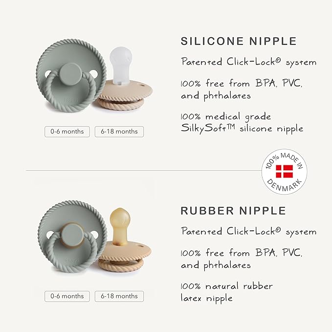 Frigg Rope SilkySoft Silicone Baby Pacifier | Made in Denmark | BPA-Free (Honey Gold/Portobello, 0-6 Months)