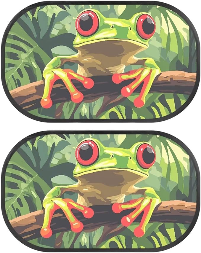 Bulopur Cute Frog Car Window Covers 2 Pack Car Shades for Back Windows Baby UV Protection Breathable Window Shade Baby in Car Universal Fit Mesh Car Window Shades