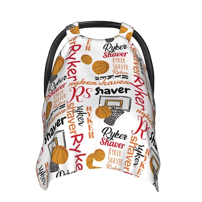 Personalized Basketball Sports Baby Car Seats Canopy for Babies with Name, Custom Monogram Car Seat Cover for Boys Girl, Opening Minky Nursing Breastfeeding Cover Infant Carseat Canopies for Newborn