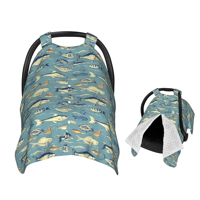 Ocean Fish Baby Car Seat Canopy Nursing Cover for Newborn Car Seat Breastfeeding Covers Blanket Newborn Shower Gift
