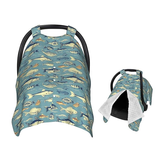 Ocean Fish Baby Car Seat Canopy Nursing Cover for Newborn Car Seat Breastfeeding Covers Blanket Newborn Shower Gift