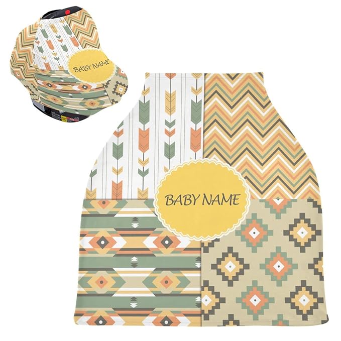 Personalized Boho Arrow Baby Car Seat Cover for Girls Boys Newborn, Custom Baby Carseat Canopy with Name, Multiuse Nursing Covers, Infant Stroller Cover, Breastfeeding Scarf