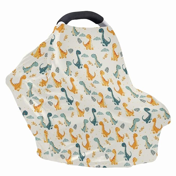 Biyejit Cute Cartoon Dinosaur Stretchy Baby Car Seat Cover Baby Car Seat Canopy Nursing Cover Carseat Canopy for Babies Breastfeeding and Car Seat Multi Use Shopping Cart High Chair Cove