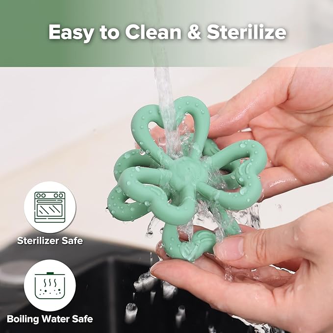 Haakaa Silicone Clover Teether - Food Grade Silicone Teething Toys for Babies 3-6 Months 6-12 Months, Soft & Easy Hold Chew Toy for Infant, BPA Free (Pea Green)