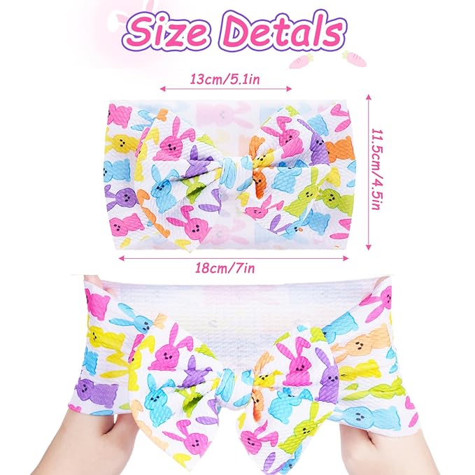 2Pcs Easter Baby Headband Rabbit Egg Easter Hair Bows for Girls Large Easter Bunny Ears Headband Toddler Girls Nylon Hair Accessories Big Bows Hairband