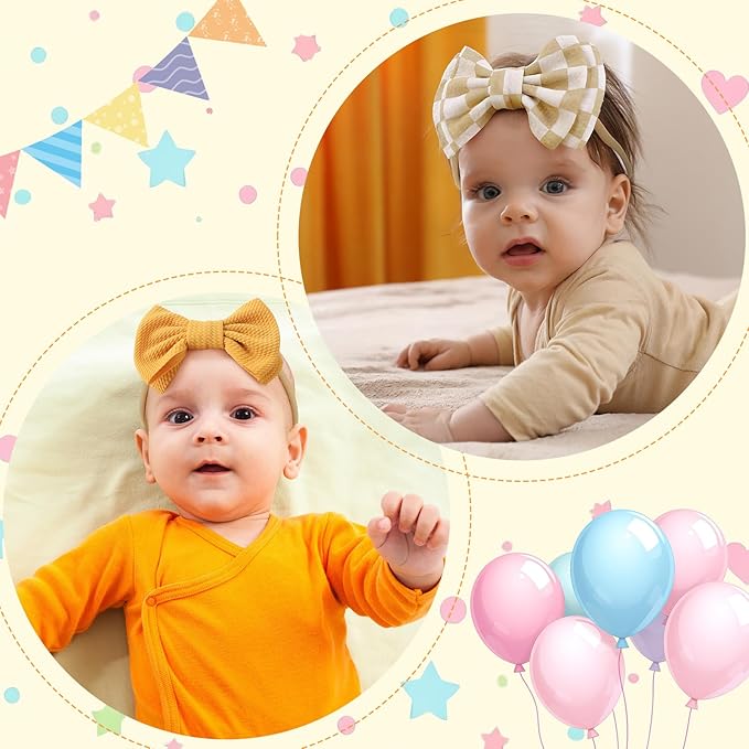 JATEBI 6 PCS Baby Girl Hair Bows Set Checkered Cow Print Bows Headbands for Girls Cowgirl Accessories Newborn Toddler Baby Outfits Checkered
