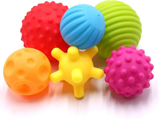 6 Pack Sensory Balls Set for Babies, Soft & Textured Balls with Bright Colors and Sounds for Baby Toddler