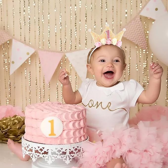 Canitor First Birthday Hat Sweet One Party Decorations 1st Birthday Girl Headband Crown Tiara for 1 Year Old Girl Gifts