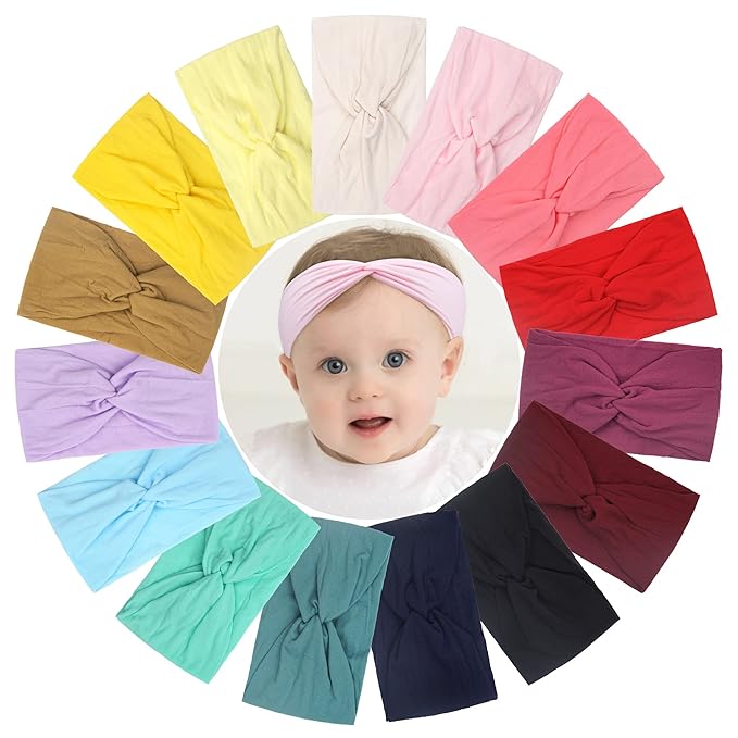 15PCS Baby Nylon Headbands 5 inches Handmade Cross Elastic Headbands for Baby Girls Newborn Infant Toddlers Kids