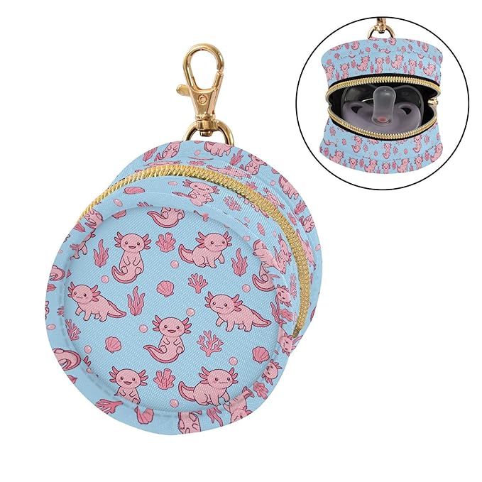 Cartoon Axolotl Coral Blue Print Pacifier Holder Case for Diaper Bag Portable Travel Pacifier Storage Case with Clip Newborn Baby Pouch for Baby Boys Girls Purse Outdoor