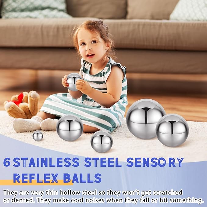 Shappy 6 Pcs Sensory Reflective Balls Stainless Steel Gazing Mirror Balls for Back to School Color Image Reflection Bedroom Ornaments (1.5,2.5,3,3.9,4.7,5.9 Inch)