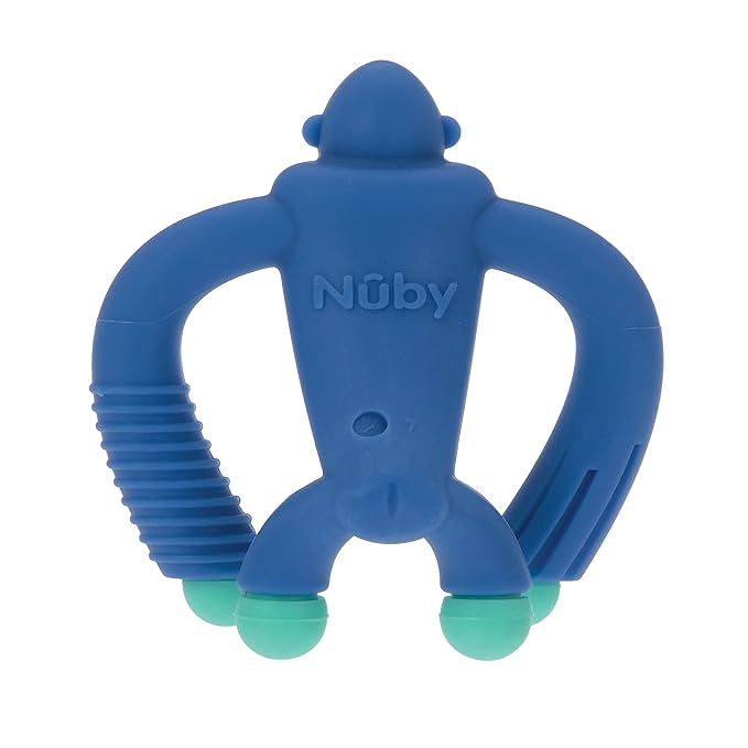 Nuby Geo Zoos Massaging Teether - Baby Teething Toy - Soft Easy Grip - 3+ Months - Blue Gorilla - Easter Basket Stuffer