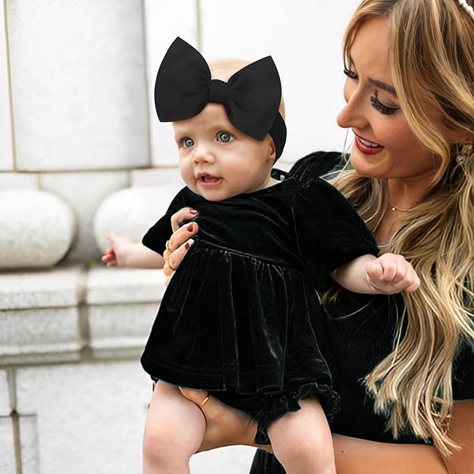 6'' Large Tied Bow Baby Headbands Handmade Hairbands with Bows High Stretchy Soft Nylon Headbands Baby Hair Accessories for Infant Baby Girls Black White Beige
